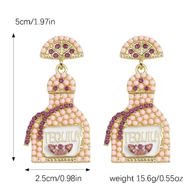 Earrings - Tequila Bottle- Pink