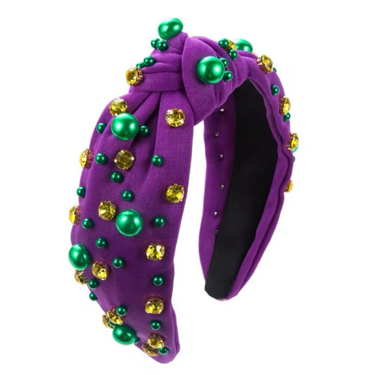 Rhinestone and Pearl Headband Purple Yellow Green