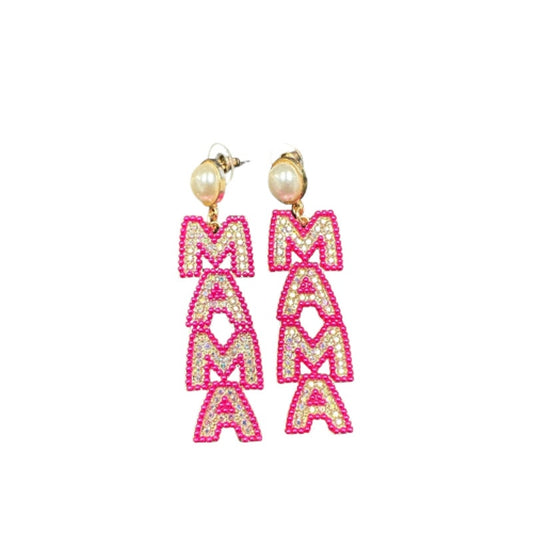 MAMA Rhinestone Earrings Pink