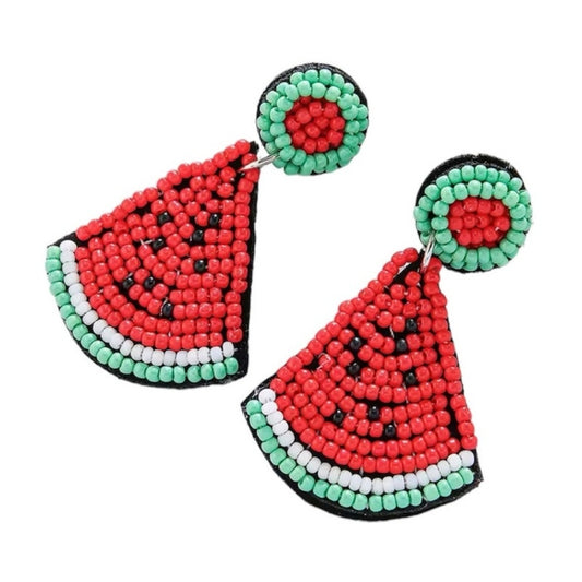 Beaded Watermelon Summer Earrings