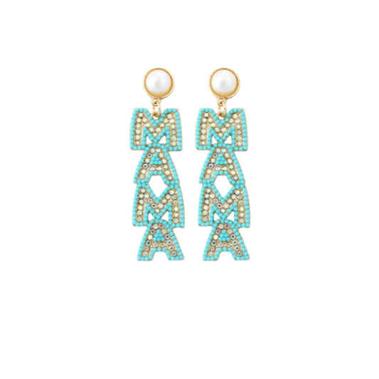 MAMA Rhinestone Earrings Blue