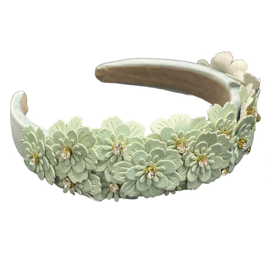 Jeweled Floral Headband Green