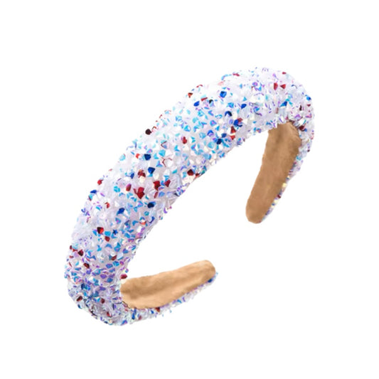 Red White and Blue Glitter Headband- White