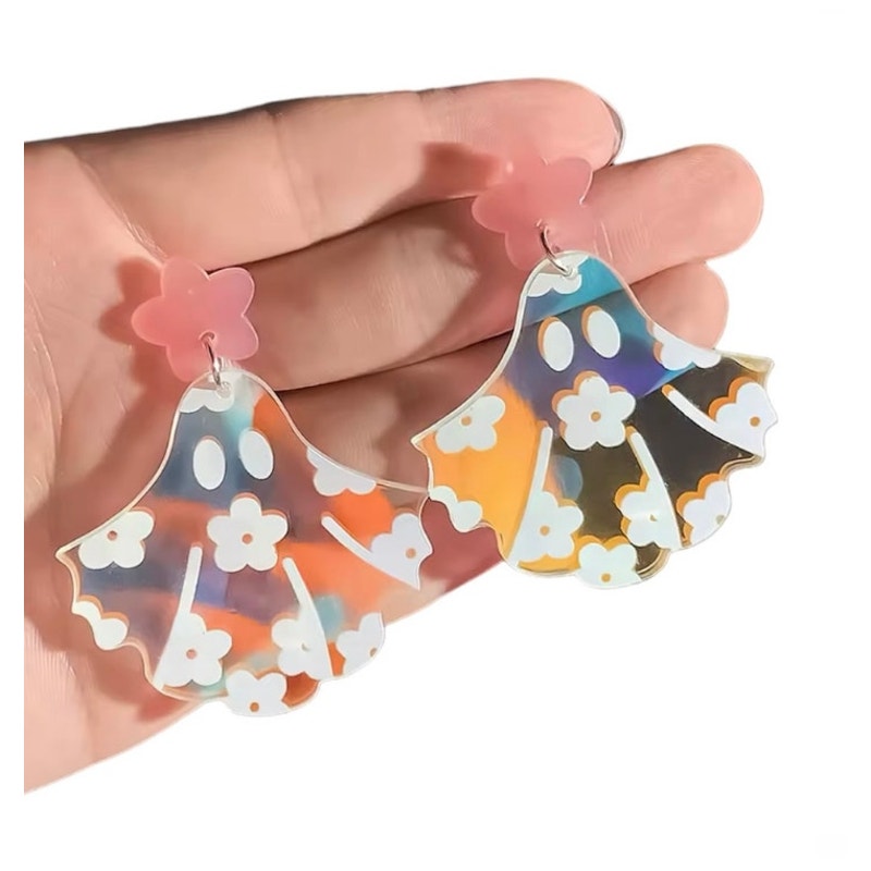 Iridescent Ghost Earrings with Flowers