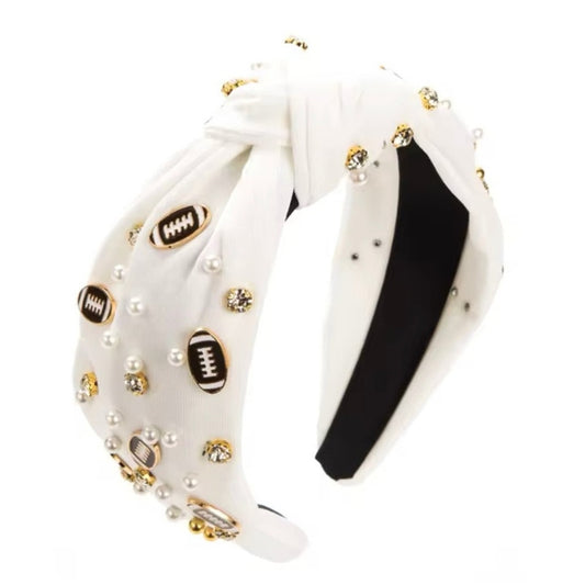 Jeweled Football Headband White