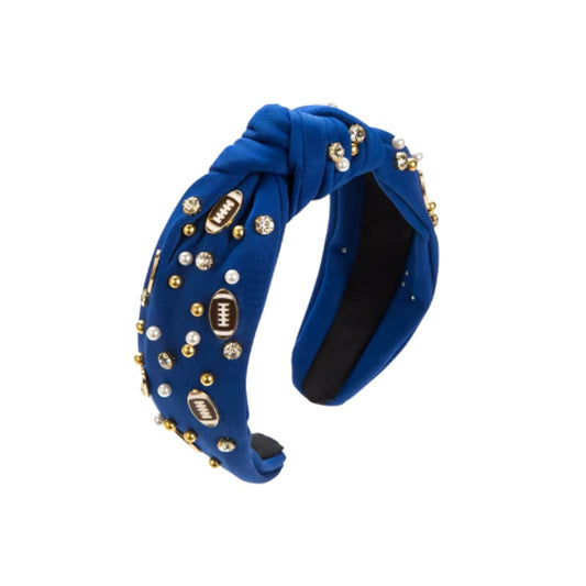 Jeweled Football Headband Blue