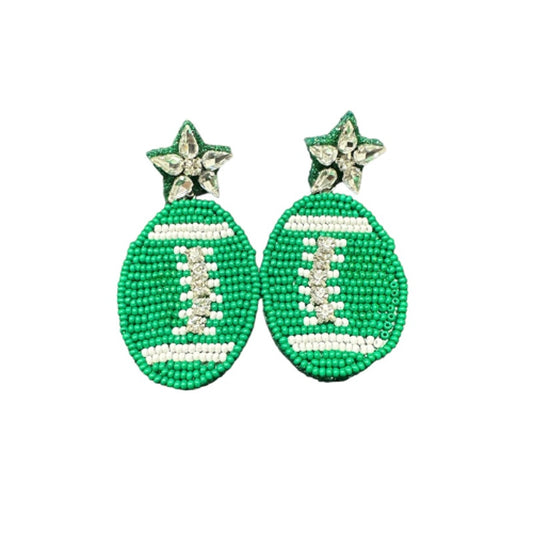 Beaded Football Earrings Green and White