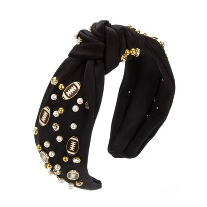 Jeweled Football Headband Black