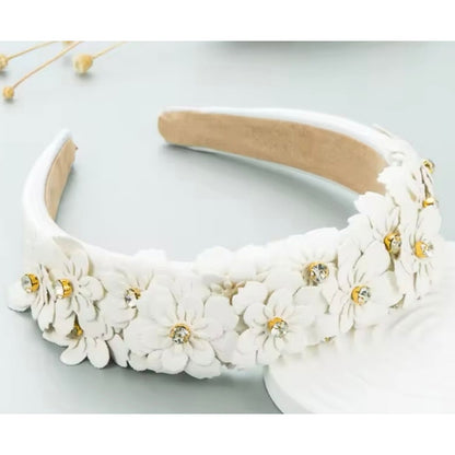 Jeweled Floral Headband White