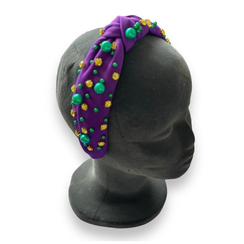 Rhinestone and Pearl Headband Purple Yellow Green