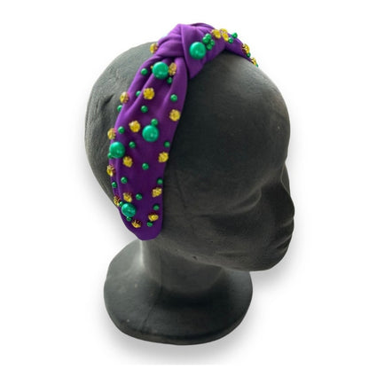 Rhinestone and Pearl Headband Purple Yellow Green