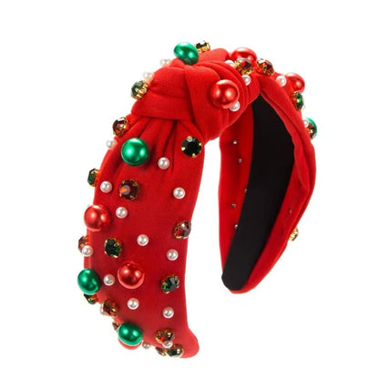 Rhinestone and Pearl Headband Red Christmas