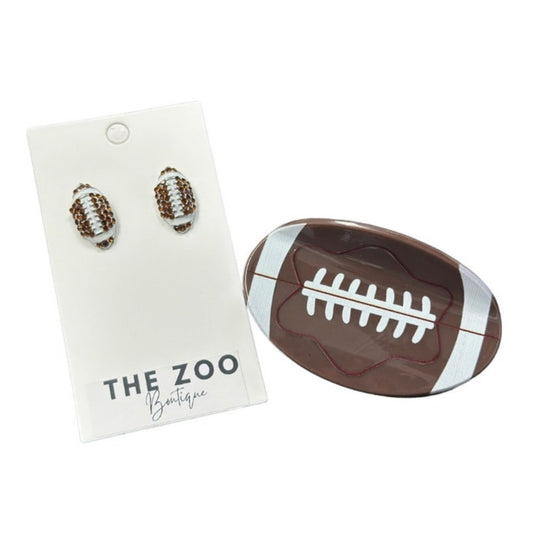 Rhinestone Earrings Football and Claw Clip