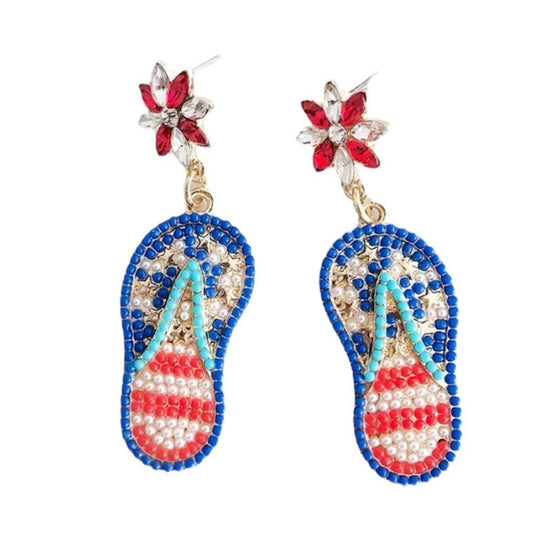 Patriotic Flip Flop Rhinestone Earrings