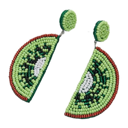 Beaded Kiwi Earrings