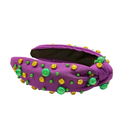Rhinestone and Pearl Headband Purple Yellow Green