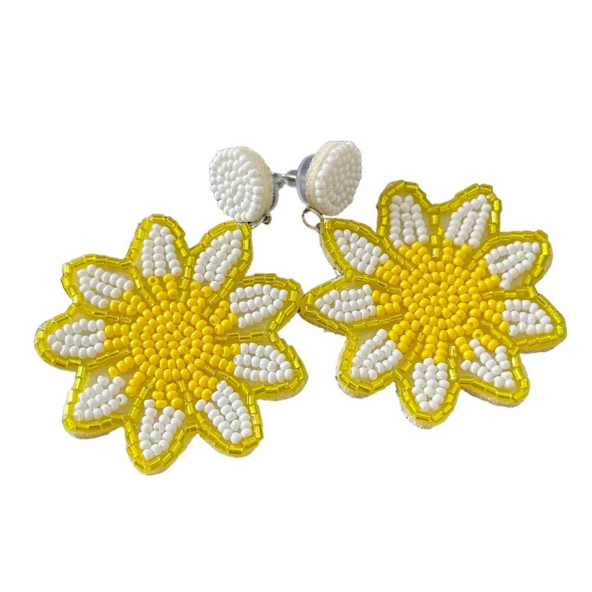 Beaded Sunflower Earrings