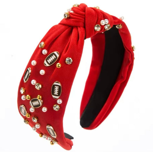 Jeweled Football Headband Red