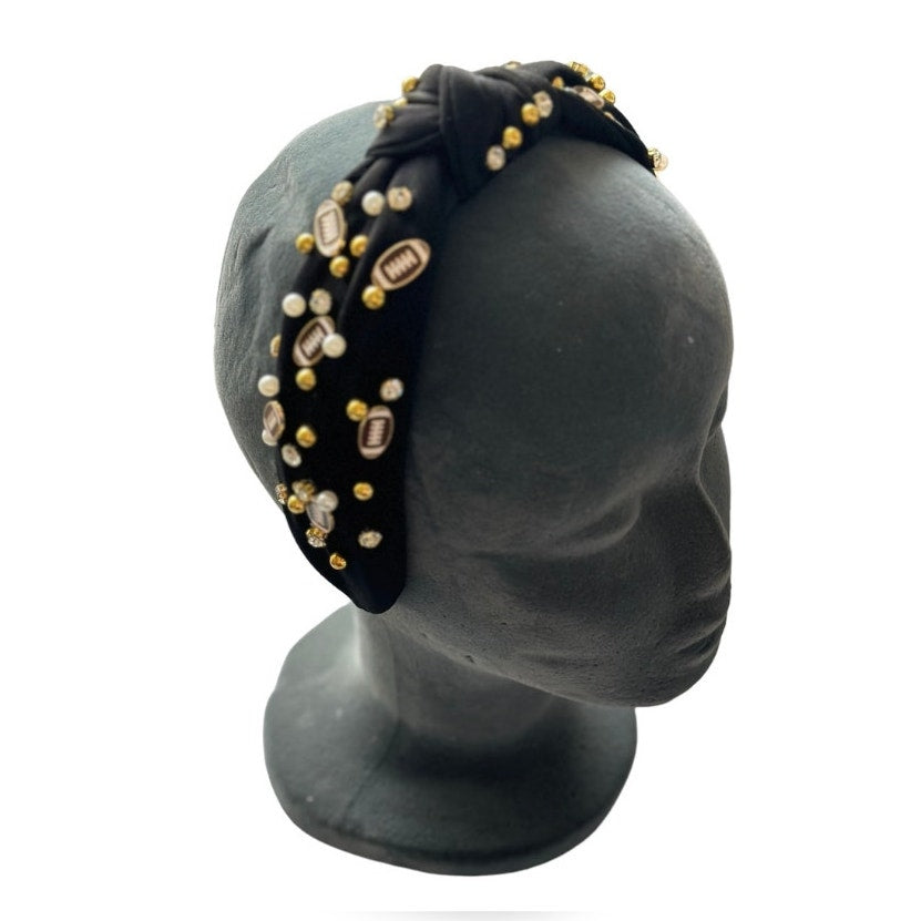 Jeweled Football Headband Black