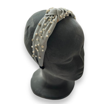 Rhinestones and Pearls Headband Light Blue