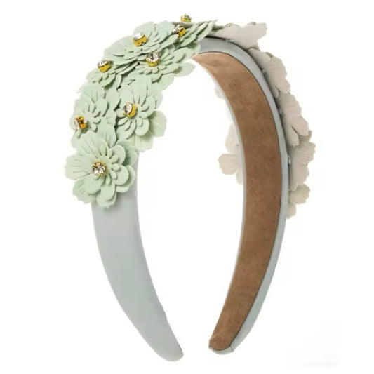 Jeweled Floral Headband Green