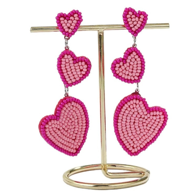 Beaded Pink Heart Earrings