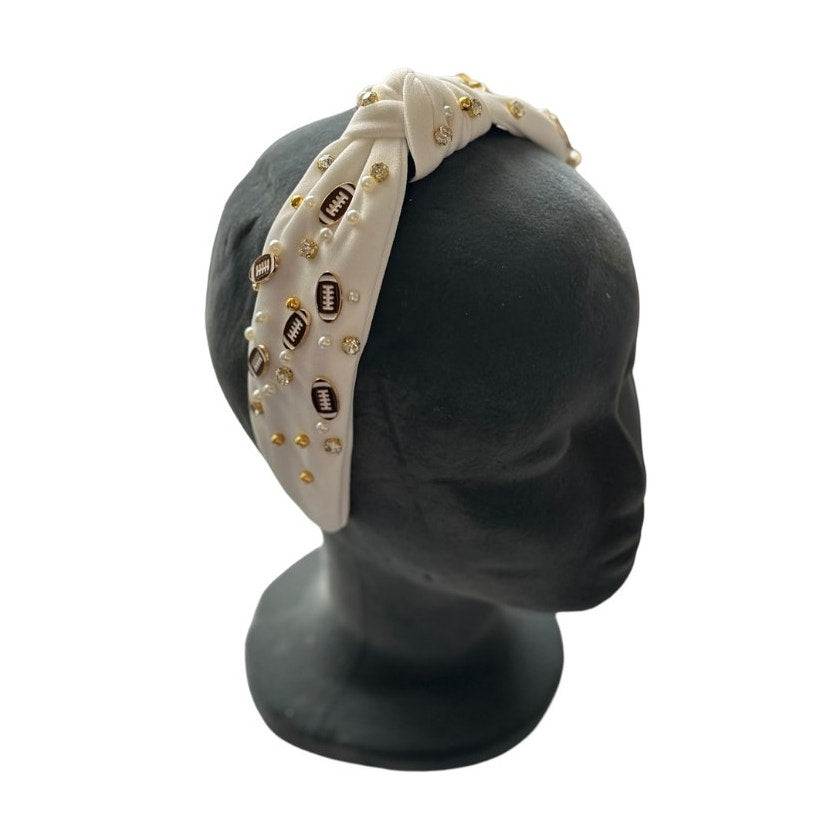 Jeweled Football Headband White