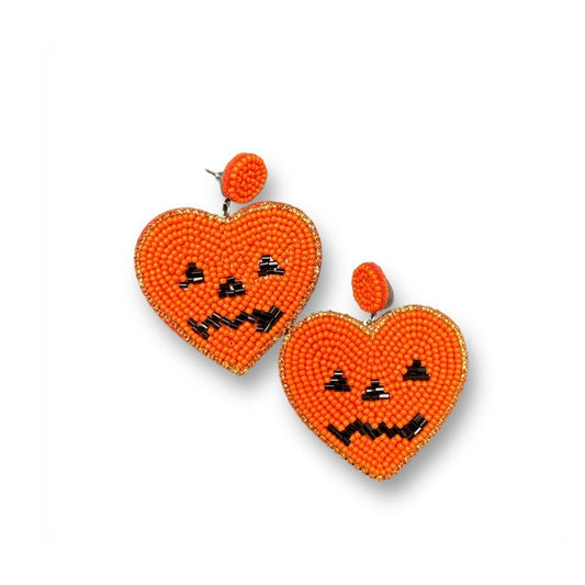 Beaded Pumpkin Heart Earrings